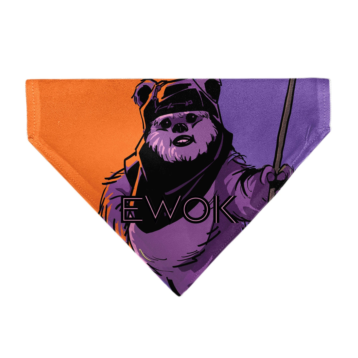 Pet Bandana - Star Wars EWOK Text and Wicket Pop Art Pose Orange/Purples/Black 