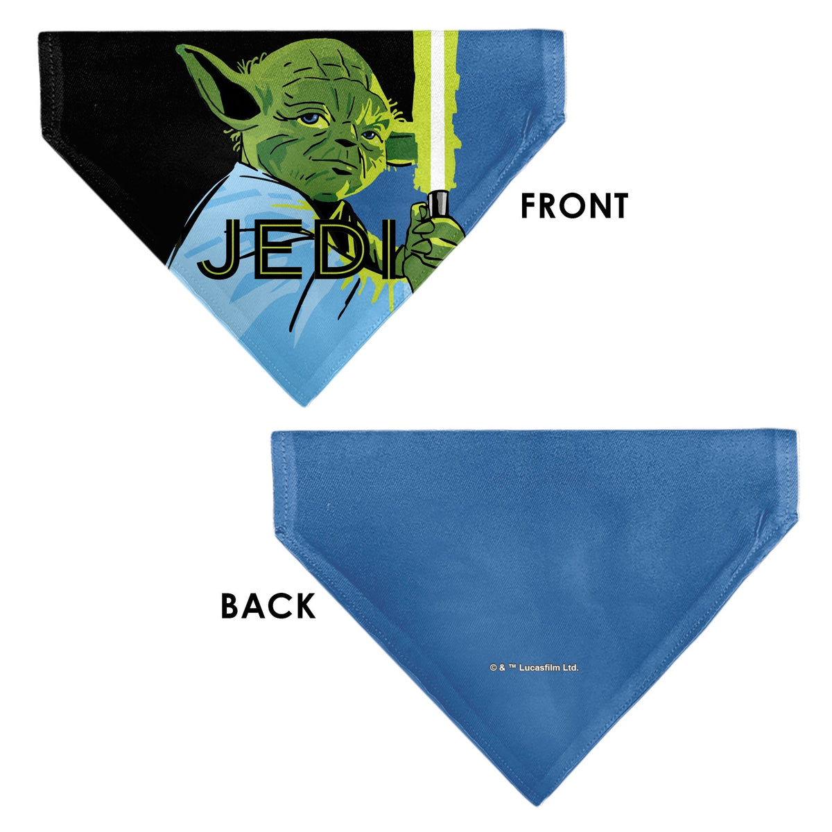 Pet Bandana - Star Wars JEDI Text and Yoda Lightsaber Pop Art Pose Black/Blues 
