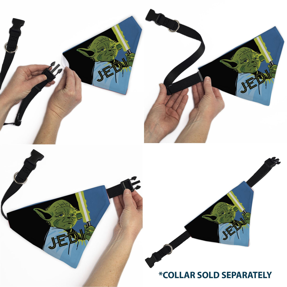 Pet Bandana - Star Wars JEDI Text and Yoda Lightsaber Pop Art Pose Black/Blues 