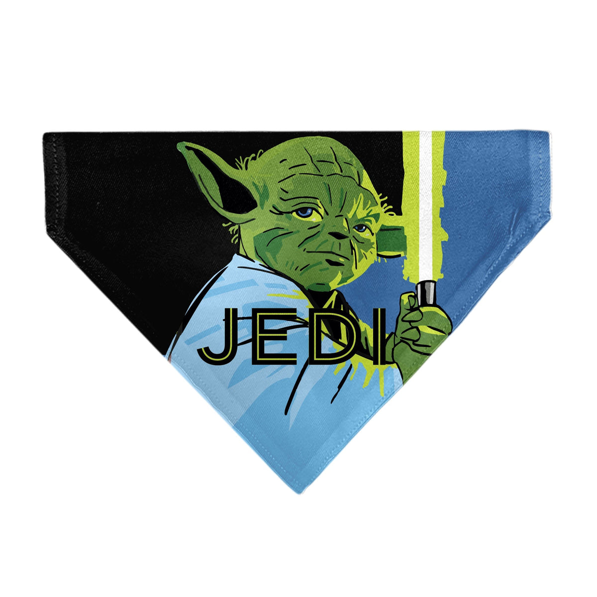 Pet Bandana - Star Wars JEDI Text and Yoda Lightsaber Pop Art Pose Black/Blues 