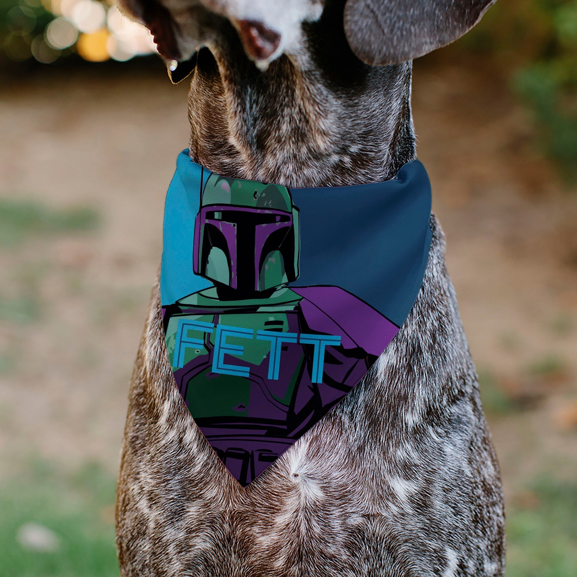 Pet Bandana - Star Wars FETT Text and Boba Fett Pop Art Pose Blues 