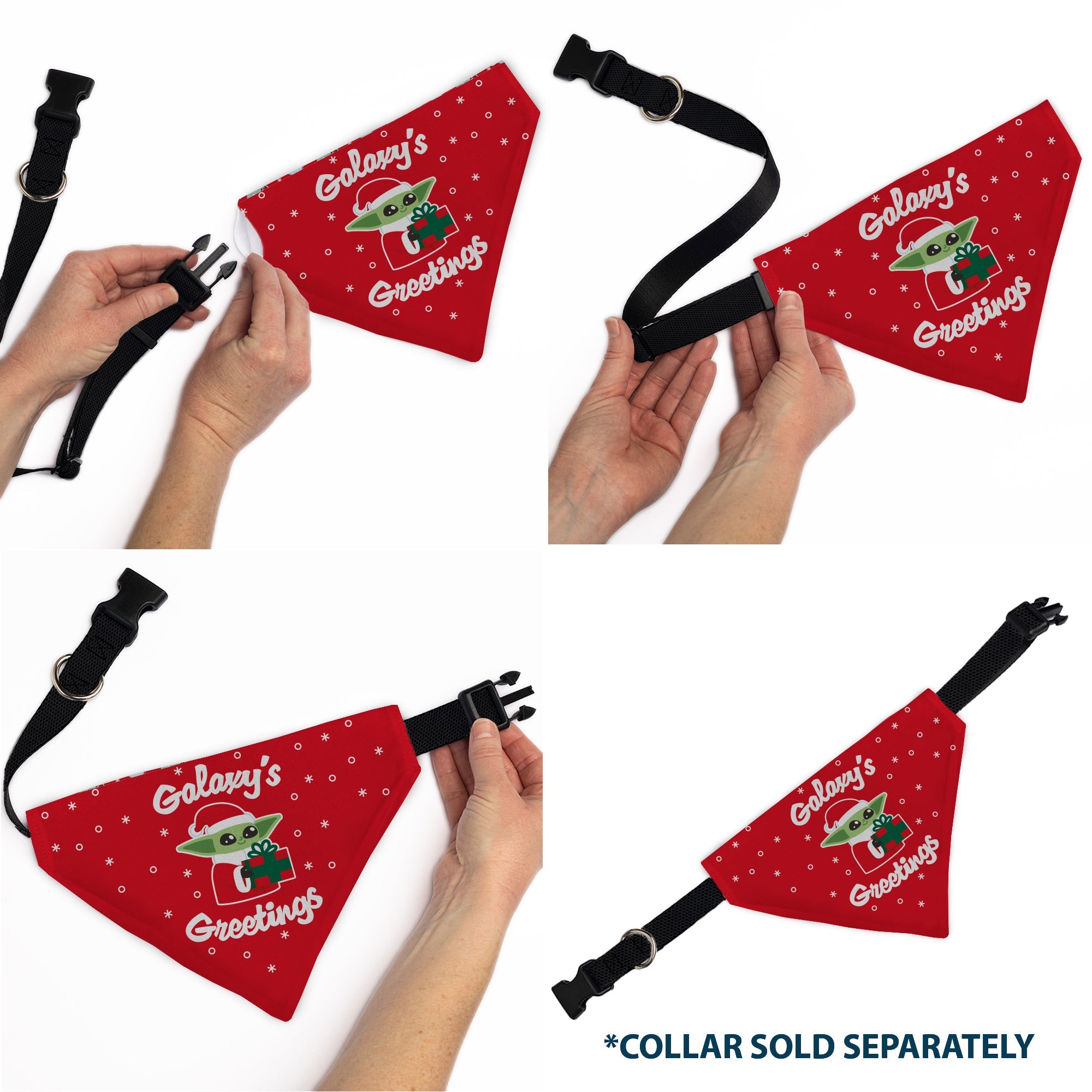 Buckle-Down Star Wars Holiday Grogu Baby Yoga Galaxy Greetings Pose and Icons Red Over-the-Collar Dog Bandana