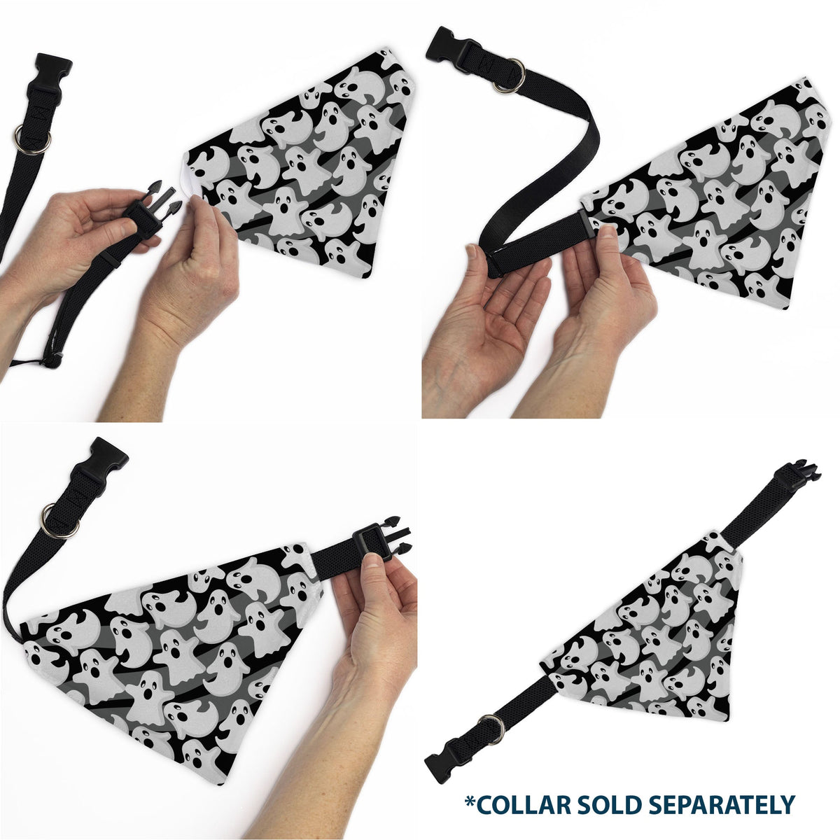 Pet Bandana - Ghosts Scattered Black/White | HT Animal Supply