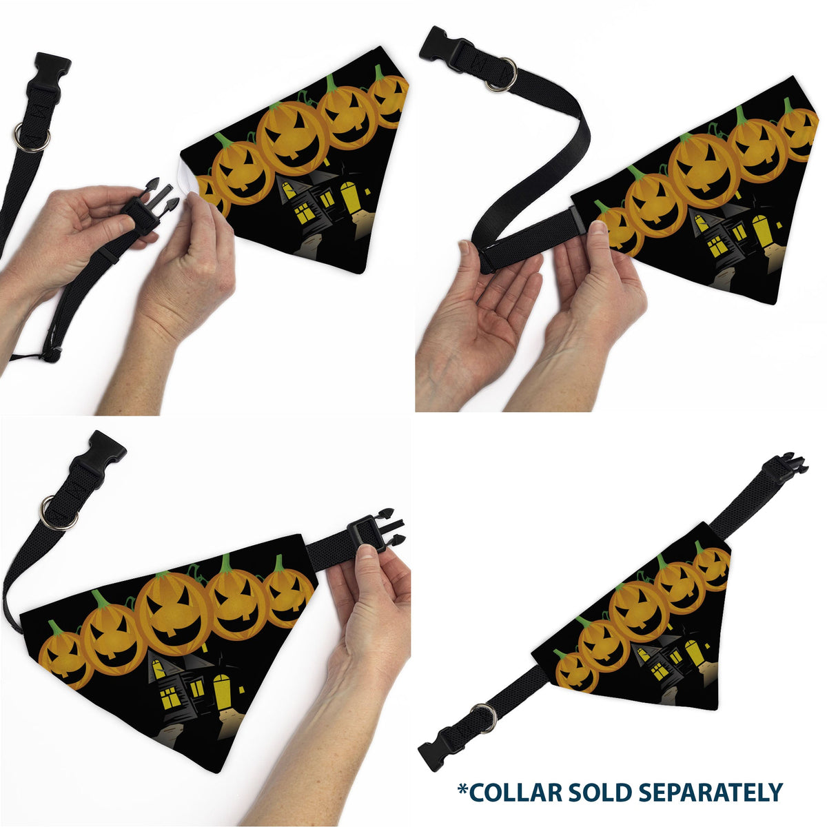 Pet Bandana - Jack-o-Lanterns/Haunted House Black/Yellow | HT Animal Supply