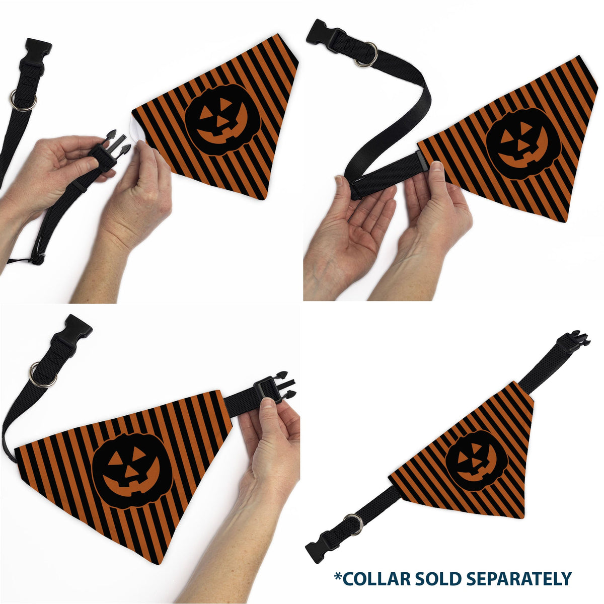 Pet Bandana - Jack-o-Lantern Pumpkin Stripe Orange/Black | HT Animal Supply