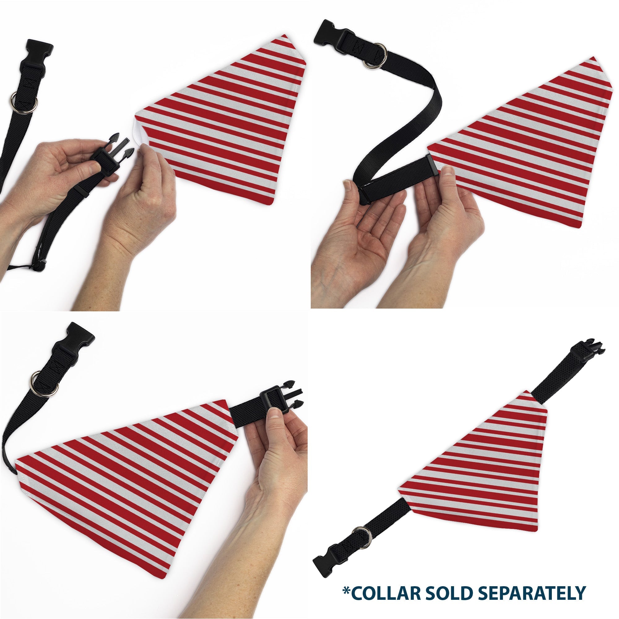 Buckle-Down Candy Cane3 Stripe White/3-Red Over-the-Collar Dog Bandana