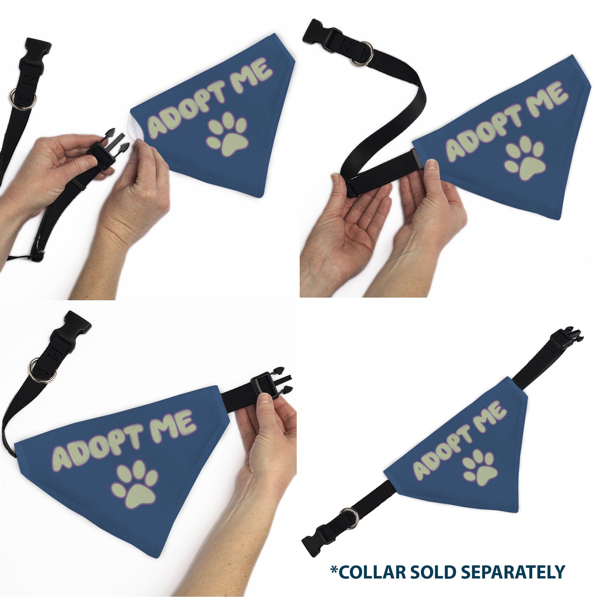 Buckle-Down Adopt Me Text and Paw Black/Lavender/Ivory Over-the-Collar Dog Bandana