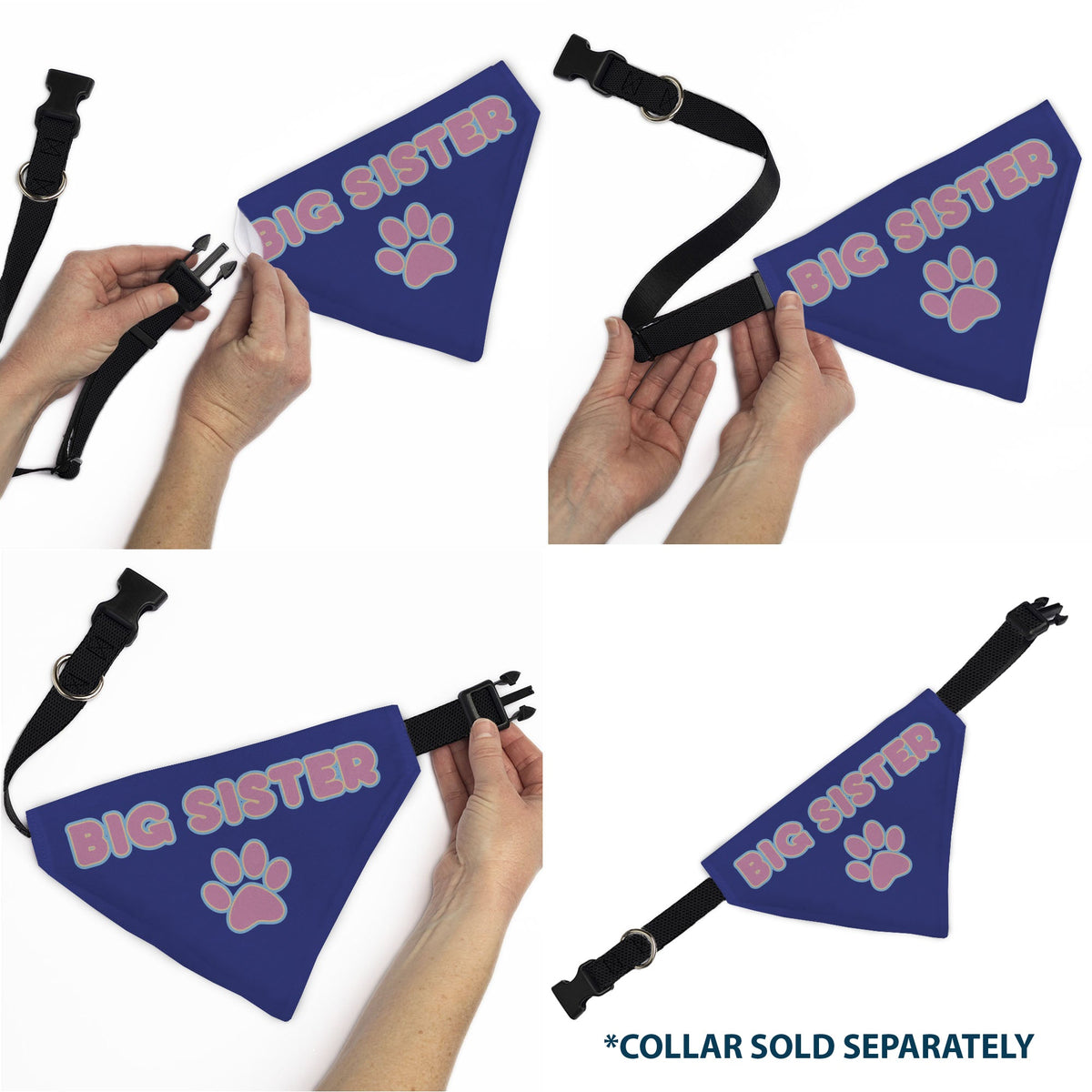 Pet Bandana - BIG SISTER Text and Paw Blues/Lavender | HT Animal Supply