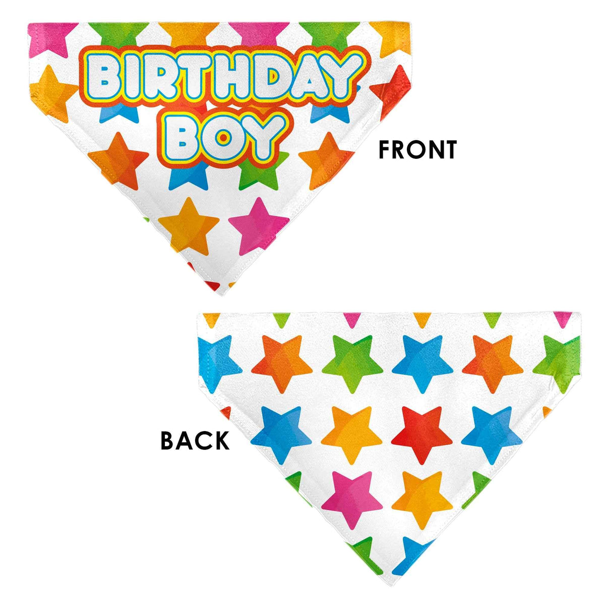 Pet Bandana - BIRTHDAY BOY Text and Stars White/Multi Color