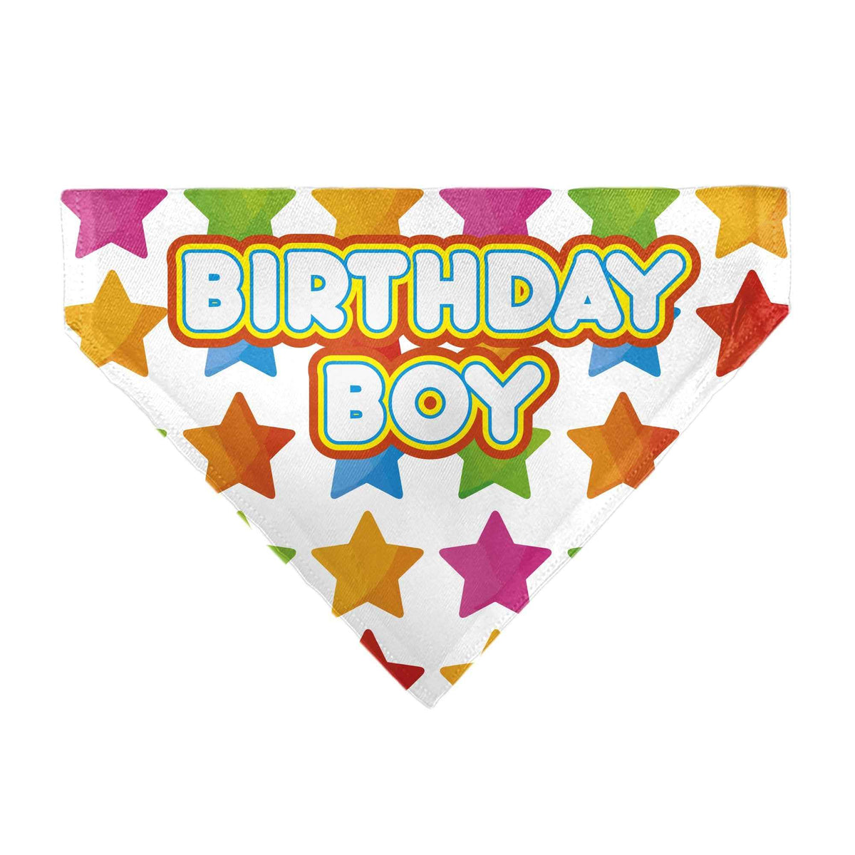 Pet Bandana - BIRTHDAY BOY Text and Stars White/Multi Color