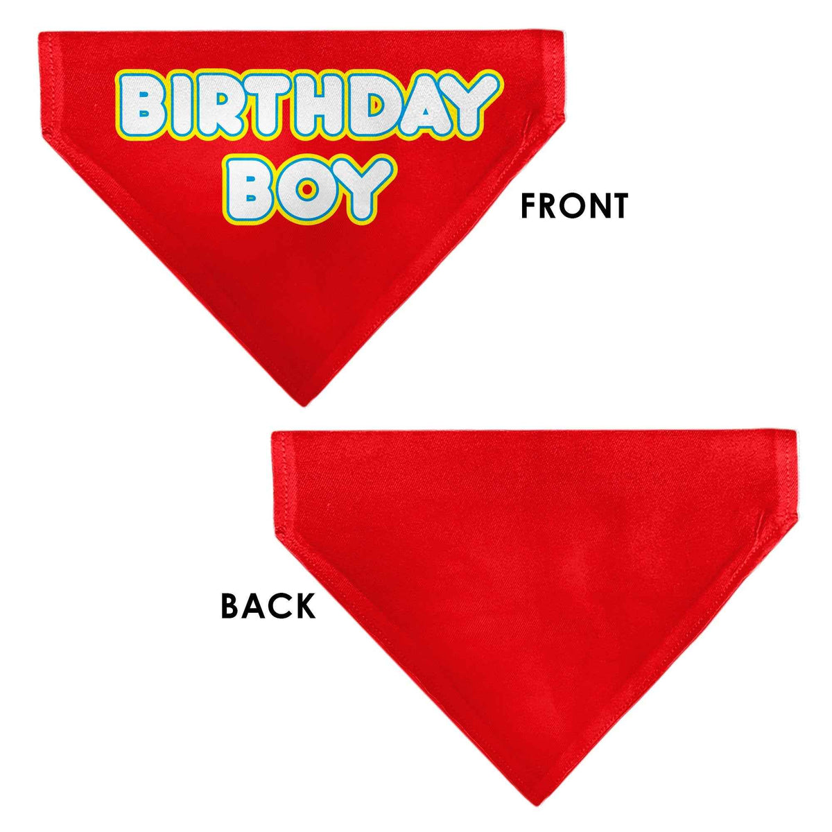 Pet Bandana - BIRTHDAY BOY Text Red/Yellow/Blue/White