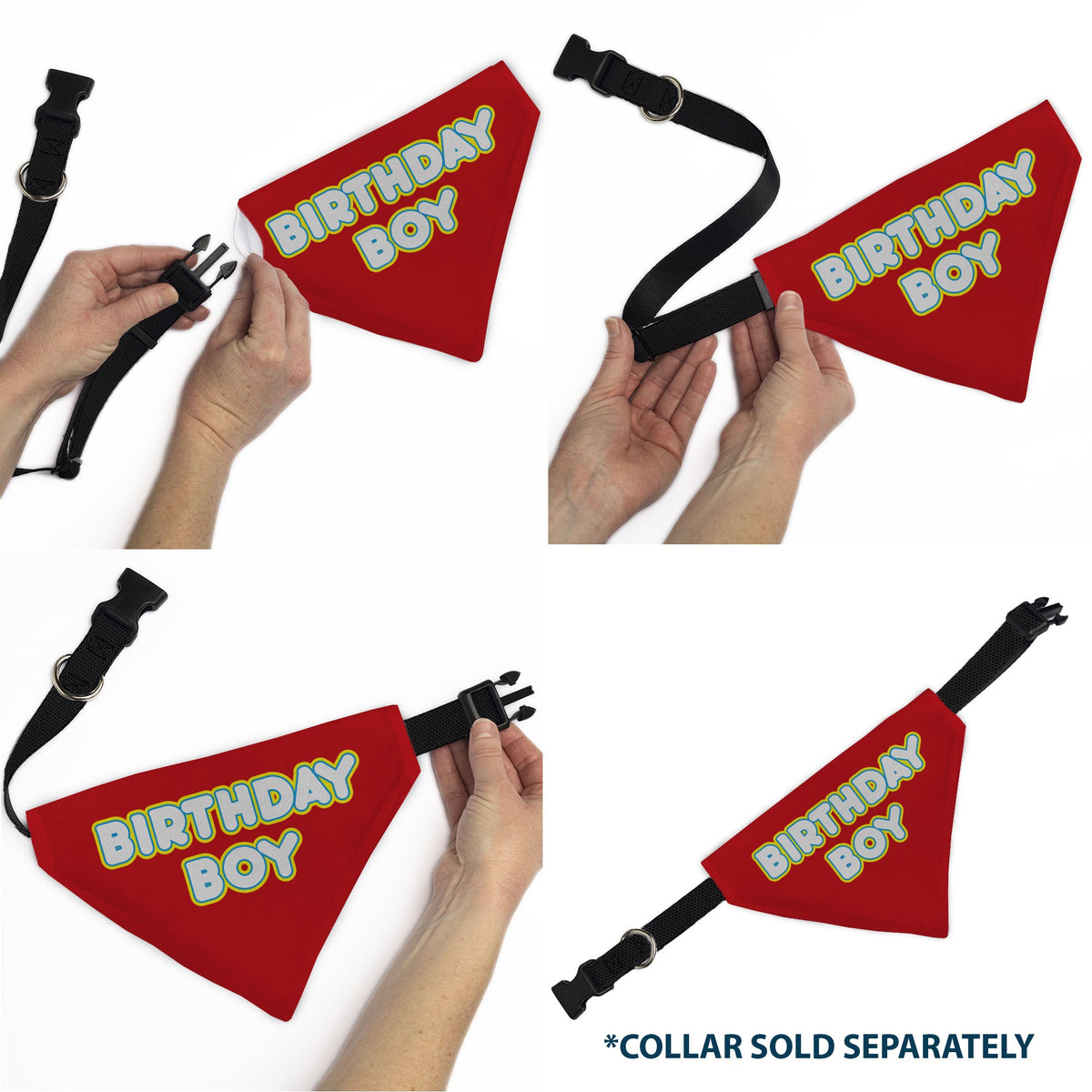 Pet Bandana - BIRTHDAY BOY Text Red/Yellow/Blue/White | HT Animal Supply