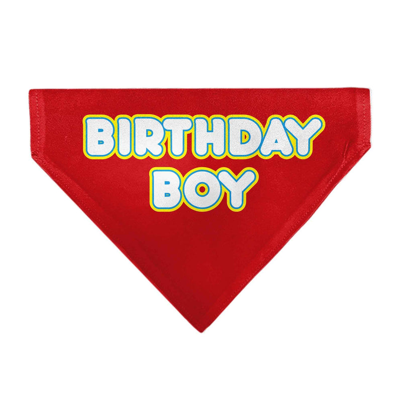 Pet Bandana - BIRTHDAY BOY Text Red/Yellow/Blue/White