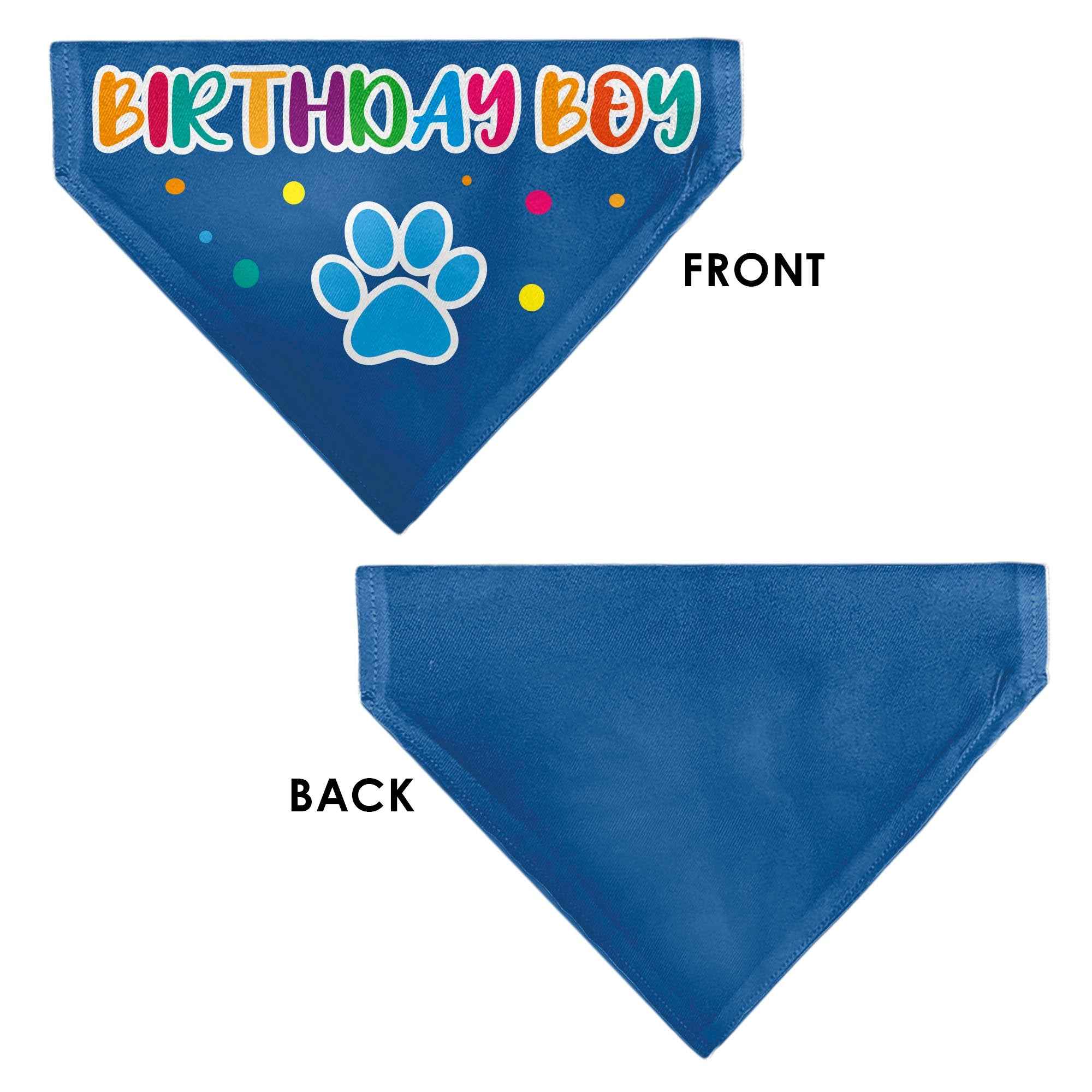 Pet Bandana - BIRTHDAY BOY Text Paw and Confetti Blue/Multi Color