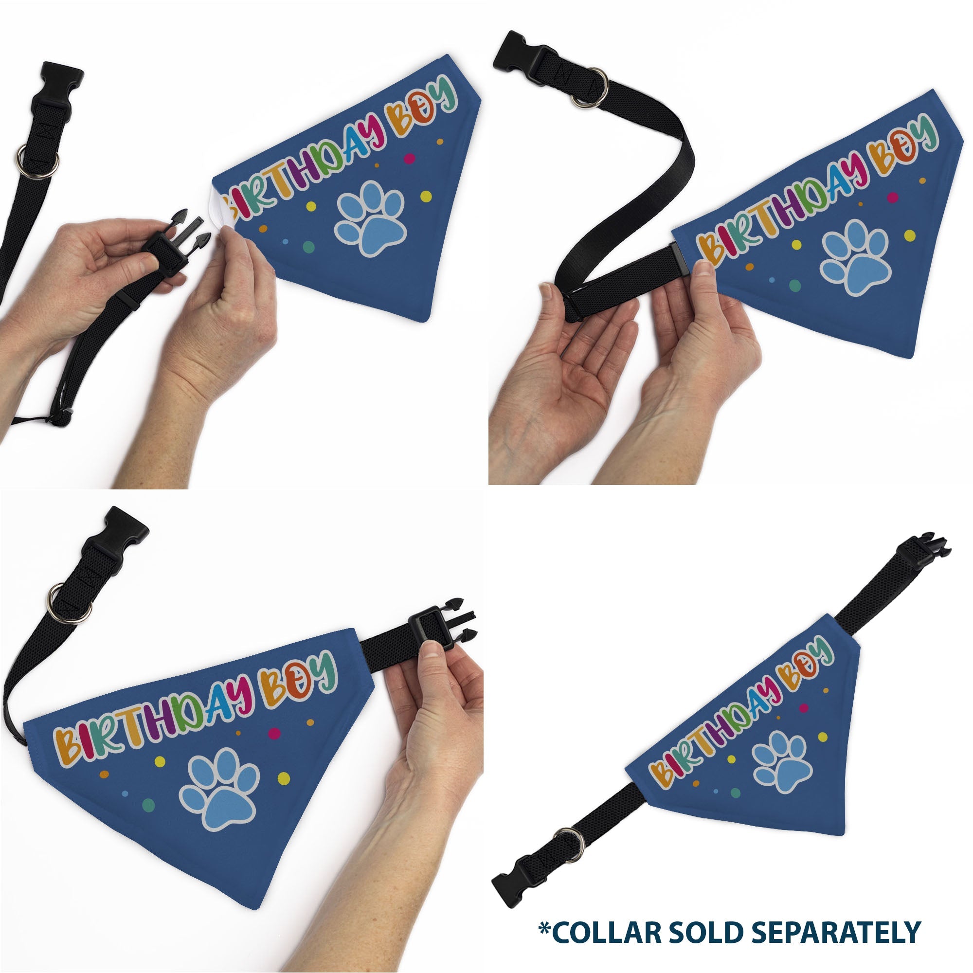 Pet Bandana - BIRTHDAY BOY Text Paw and Confetti Blue/Multi Color | HT Animal Supply