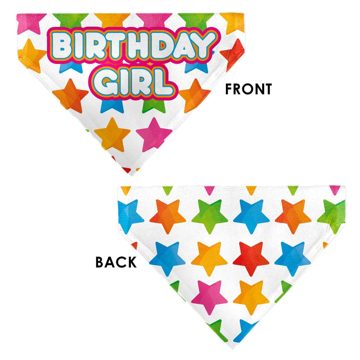 Pet Bandana - BIRTHDAY GIRL Text and Stars White/Multi Color