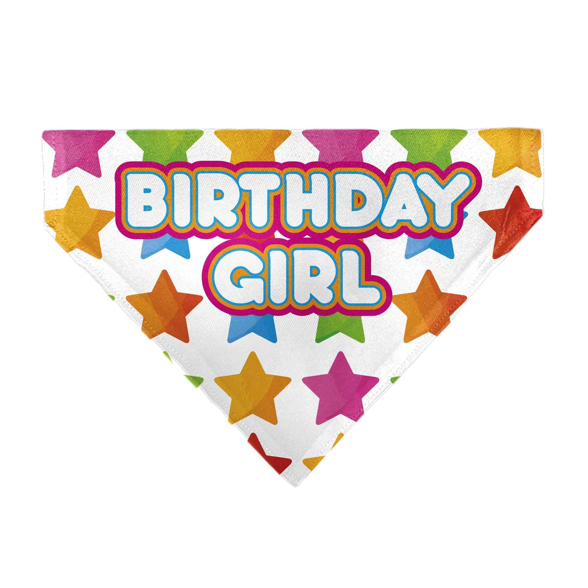 Pet Bandana - BIRTHDAY GIRL Text and Stars White/Multi Color