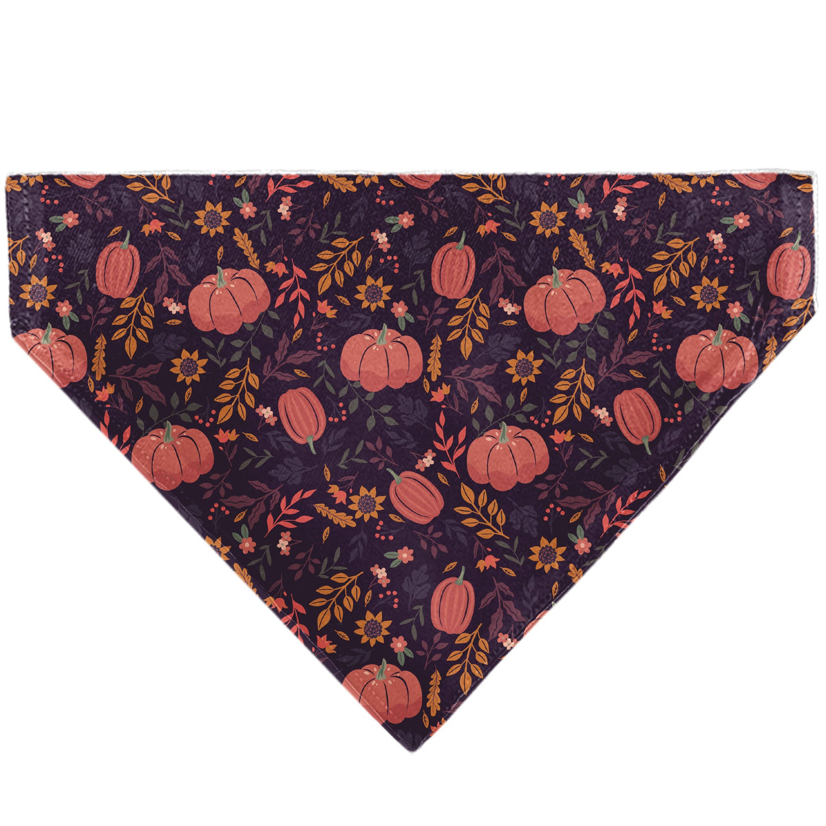 Pet Bandana - Fall Harvest Pumpkins and Flowers Collage Purples/Orange/Greens | HT Animal Supply