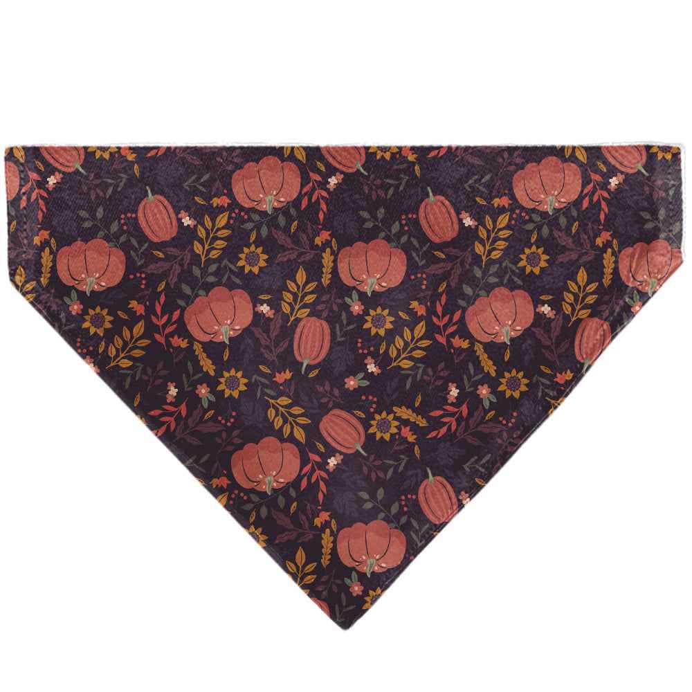 Pet Bandana - Fall Harvest Pumpkins and Flowers Collage Purples/Orange/Greens