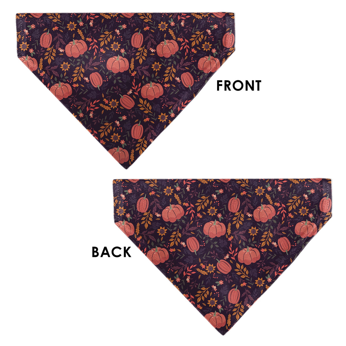 Pet Bandana - Fall Harvest Pumpkins and Flowers Collage Purples/Orange/Greens | HT Animal Supply