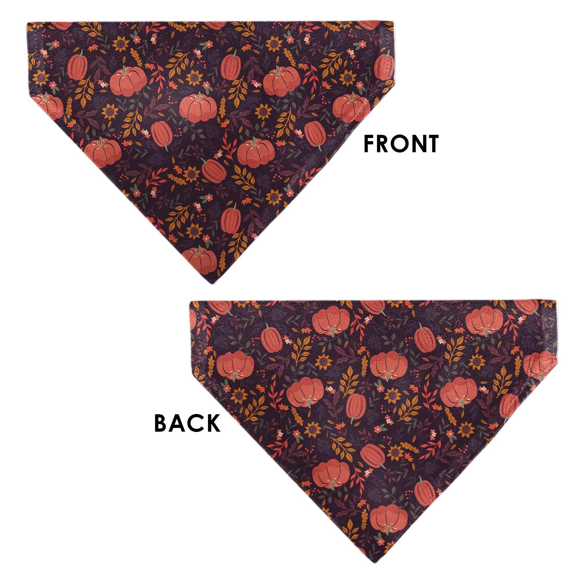 Pet Bandana - Fall Harvest Pumpkins and Flowers Collage Purples/Orange/Greens