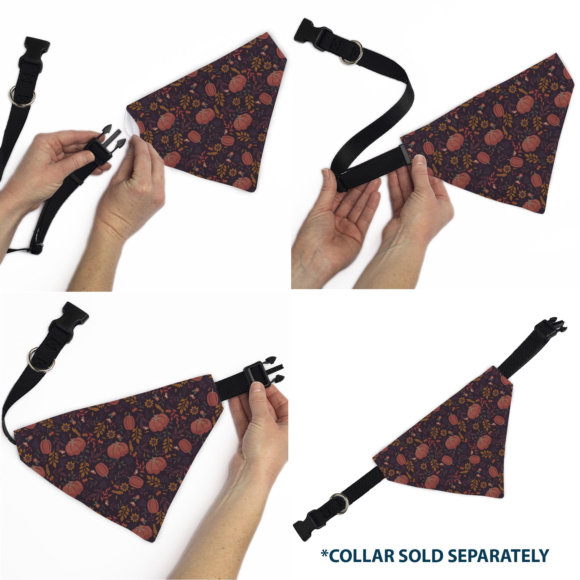 Pet Bandana - Fall Harvest Pumpkins and Flowers Collage Purples/Orange/Greens