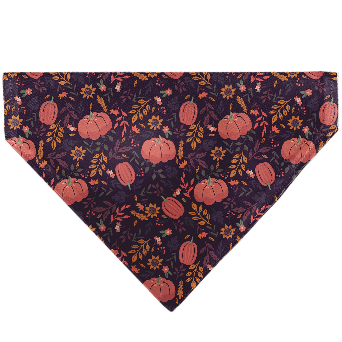 Pet Bandana - Fall Harvest Pumpkins and Flowers Collage Purples/Orange/Greens | HT Animal Supply