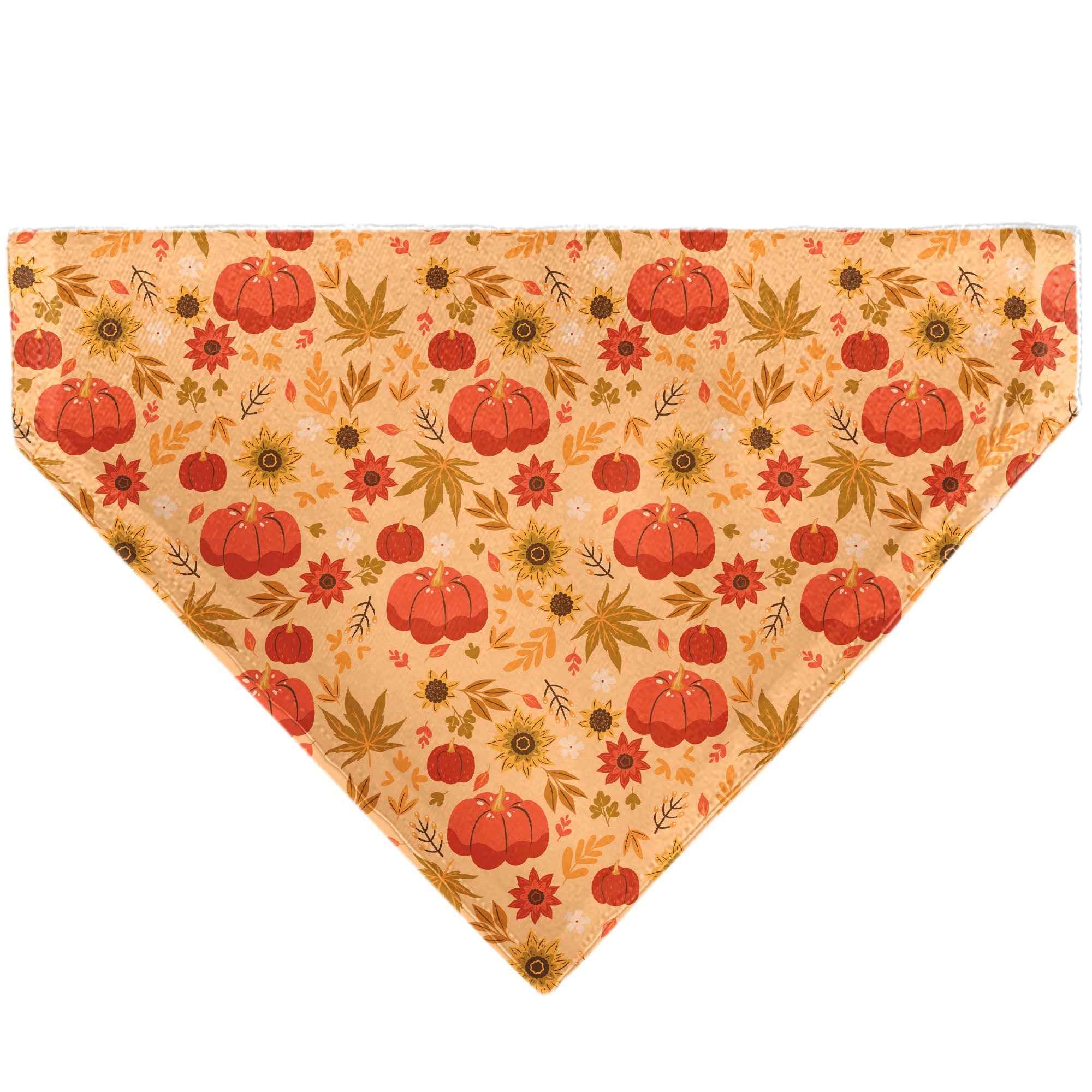 Buckle-Down Fall Harvest Pumpkins and Flowers Collage Tan/Orange/Yellows Over-the-Collar Dog Bandana