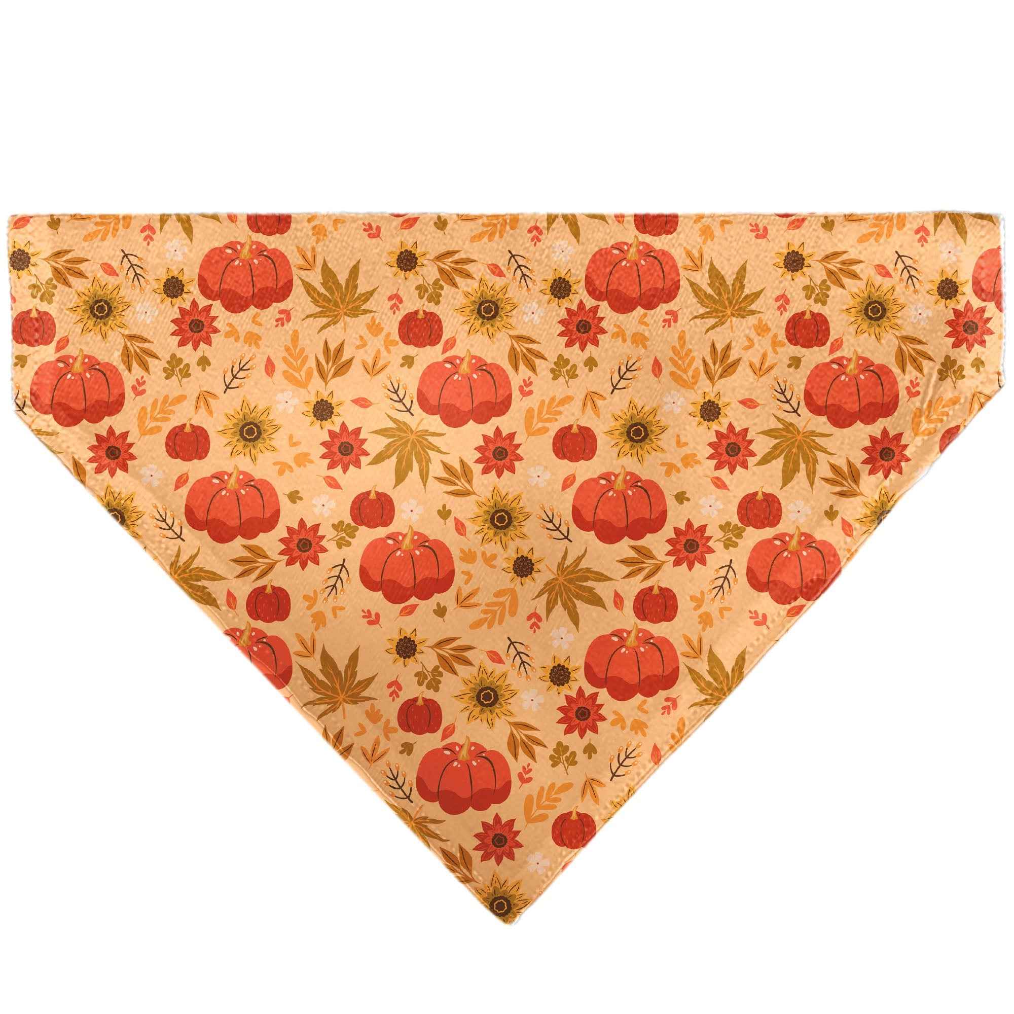 Buckle-Down Fall Harvest Pumpkins and Flowers Collage Tan/Orange/Yellows Over-the-Collar Dog Bandana