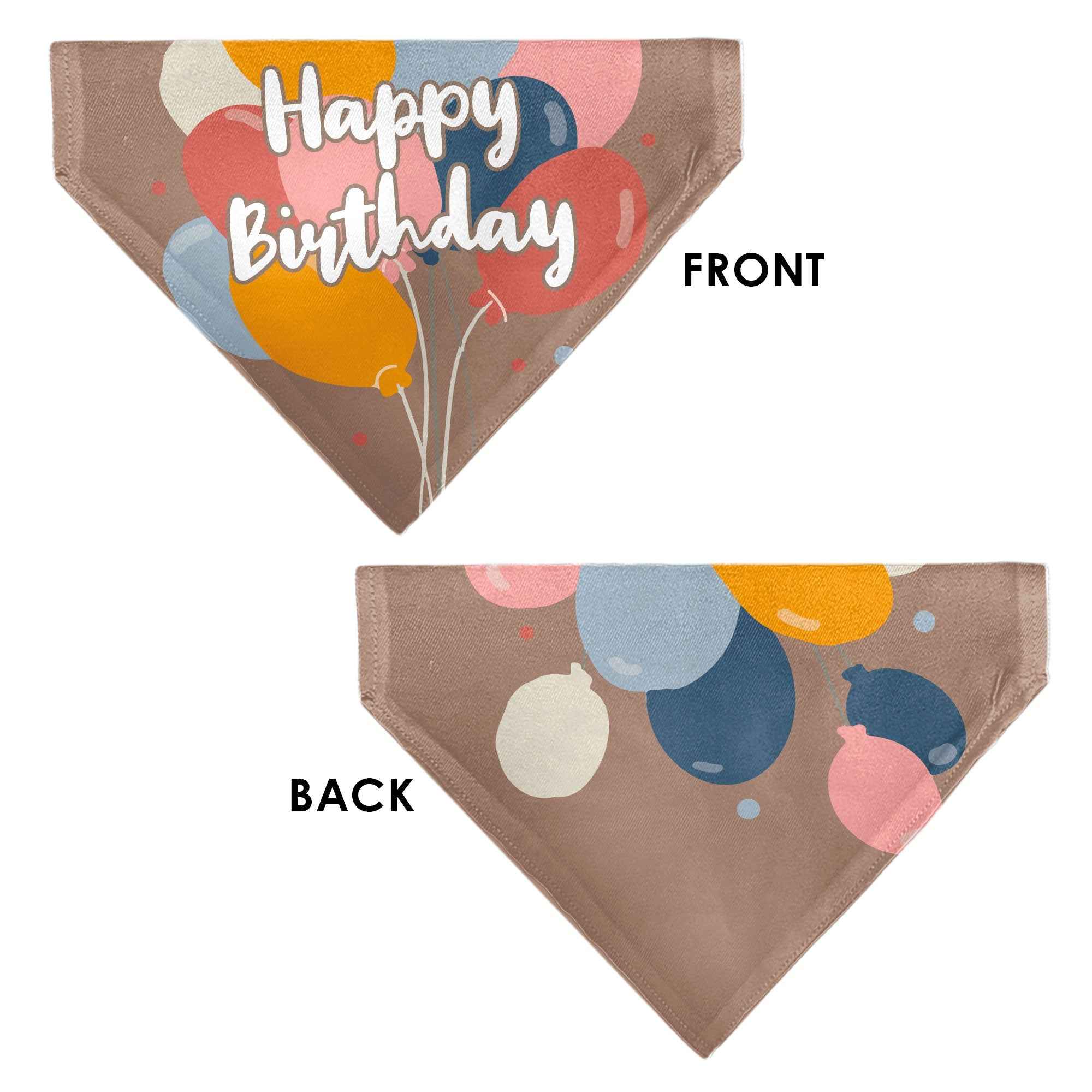 Pet Bandana - HAPPY BIRTHDAY Text and Balloons Tan/Multi Color