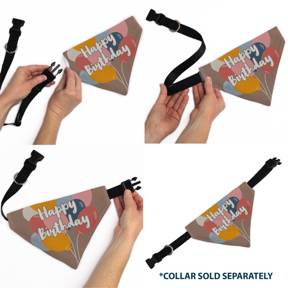 Pet Bandana - HAPPY BIRTHDAY Text and Balloons Tan/Multi Color | HT Animal Supply