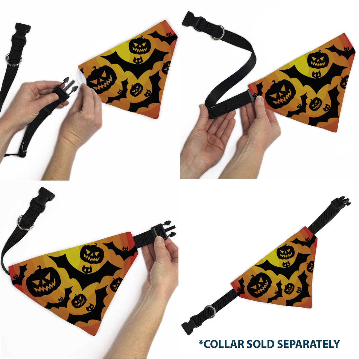 Pet Bandana - Halloween Bats and Jack-O-Lanterns Pumpkins Orange/Black | HT Animal Supply
