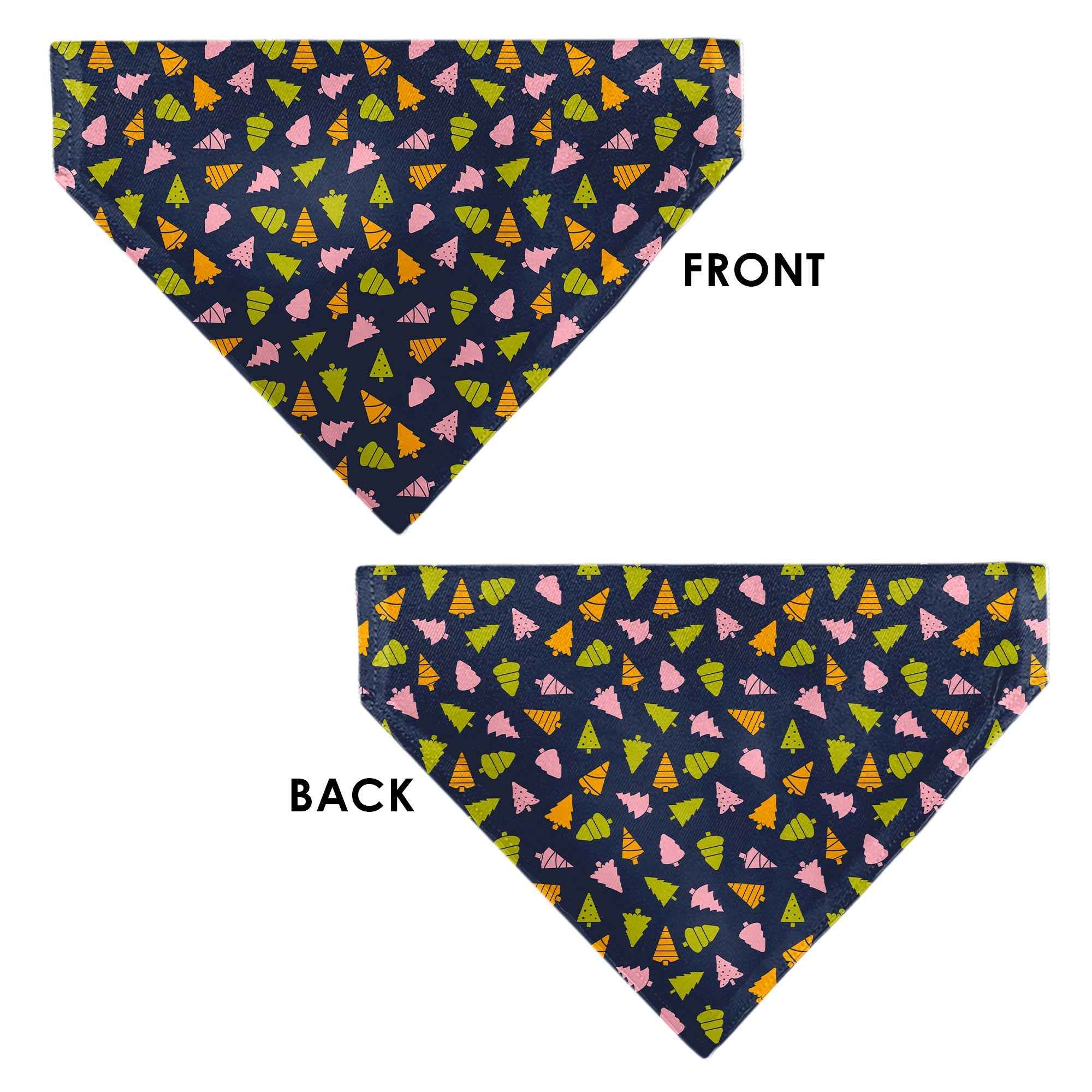 Buckle-Down Holiday Christmas Trees Collage Navy/Multicolor Over-the-Collar Dog Bandana