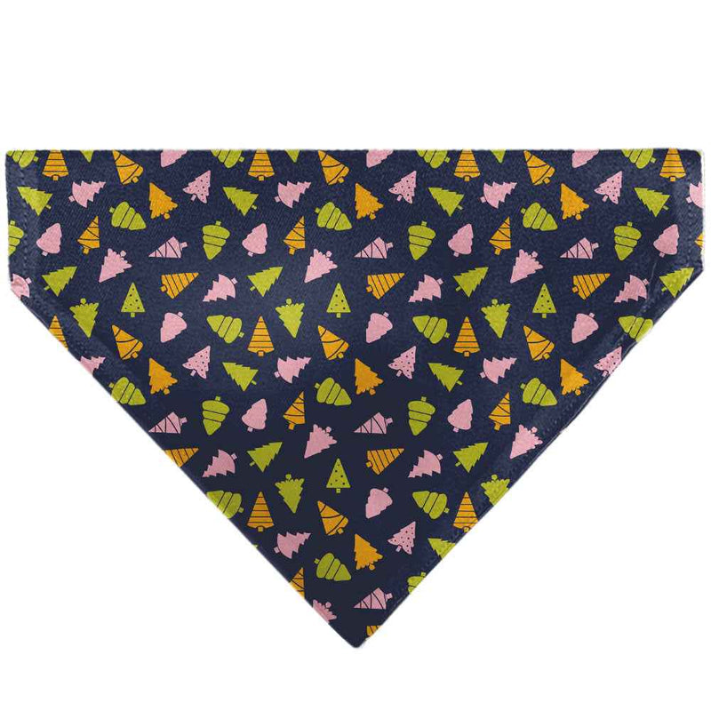 Buckle-Down Holiday Christmas Trees Collage Navy/Multicolor Over-the-Collar Dog Bandana