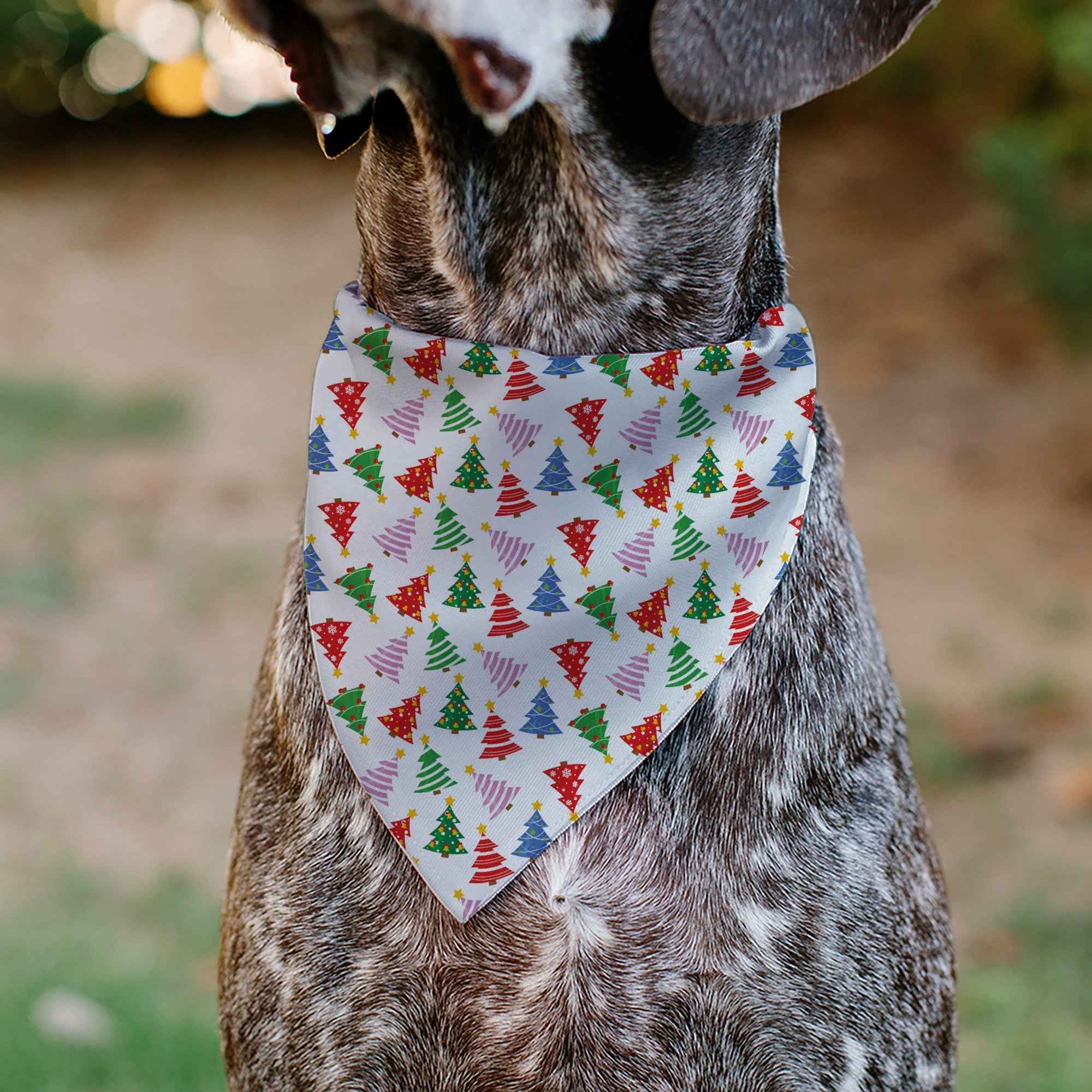 Buckle-Down Holiday Decorated Christmas Trees Collage White/Multicolor Over-the-Collar Dog Bandana