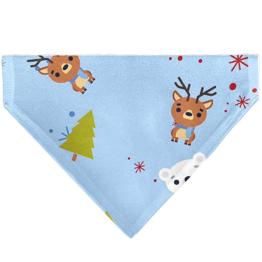 Buckle-Down Holiday Winter Animals and Christmas Trees Collage Baby Blue Over-the-Collar Dog Bandana