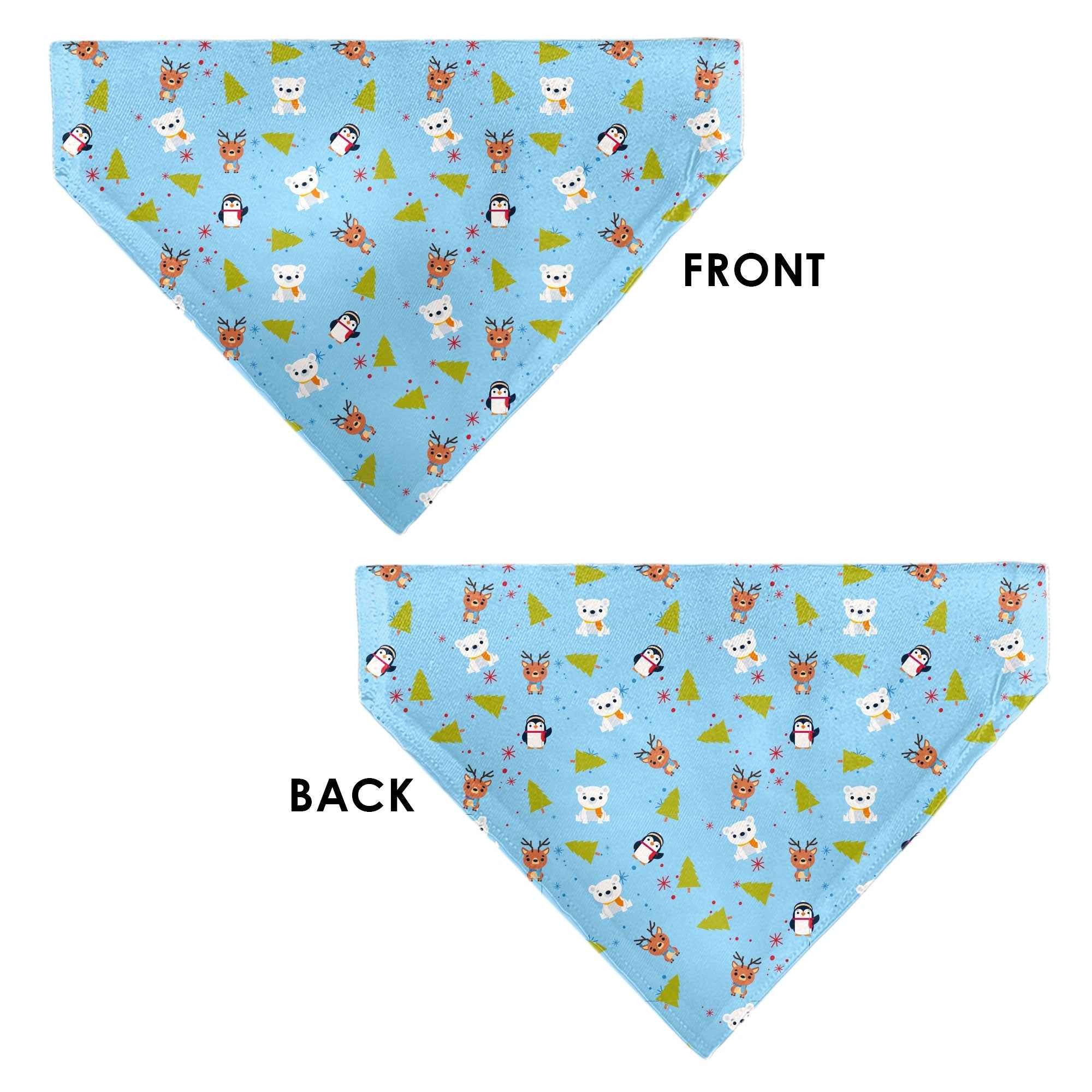 Buckle-Down Holiday Winter Animals and Christmas Trees Collage Baby Blue Over-the-Collar Dog Bandana