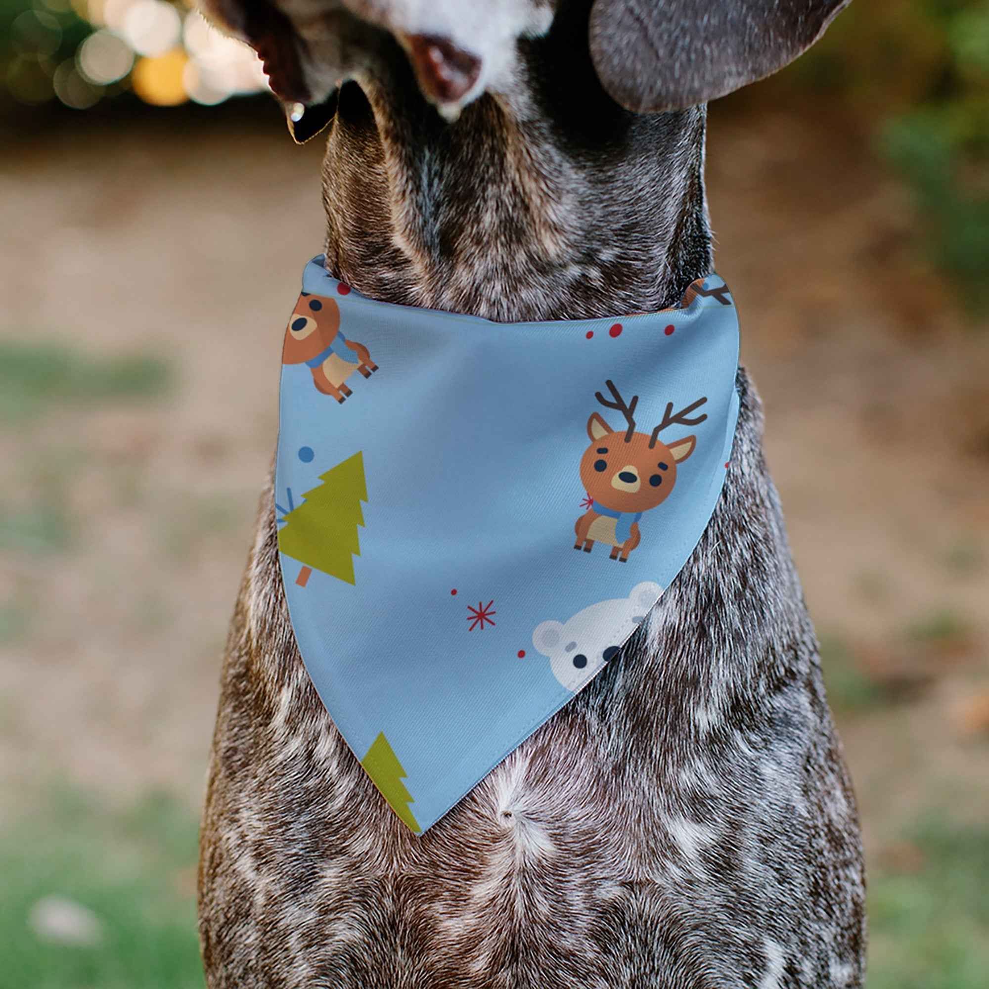 Buckle-Down Holiday Winter Animals and Christmas Trees Collage Baby Blue Over-the-Collar Dog Bandana