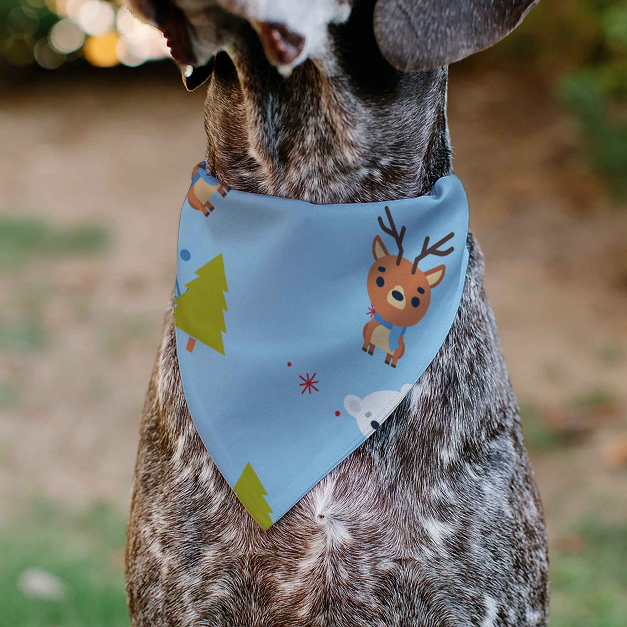 Buckle-Down Holiday Winter Animals and Christmas Trees Collage Baby Blue Over-the-Collar Dog Bandana