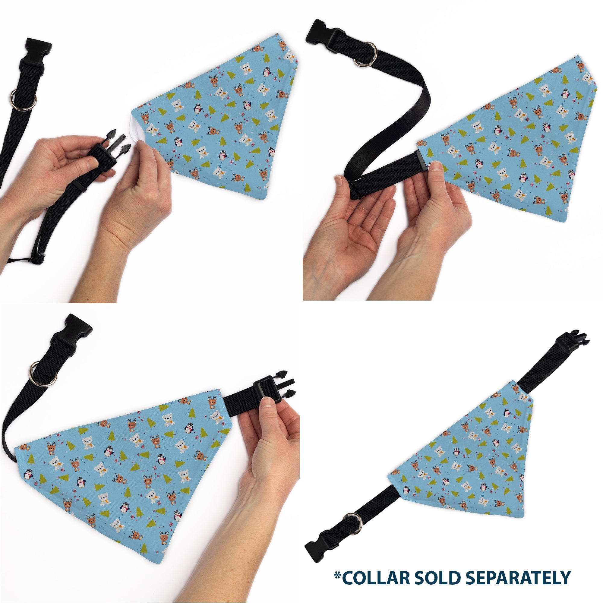 Buckle-Down Holiday Winter Animals and Christmas Trees Collage Baby Blue Over-the-Collar Dog Bandana
