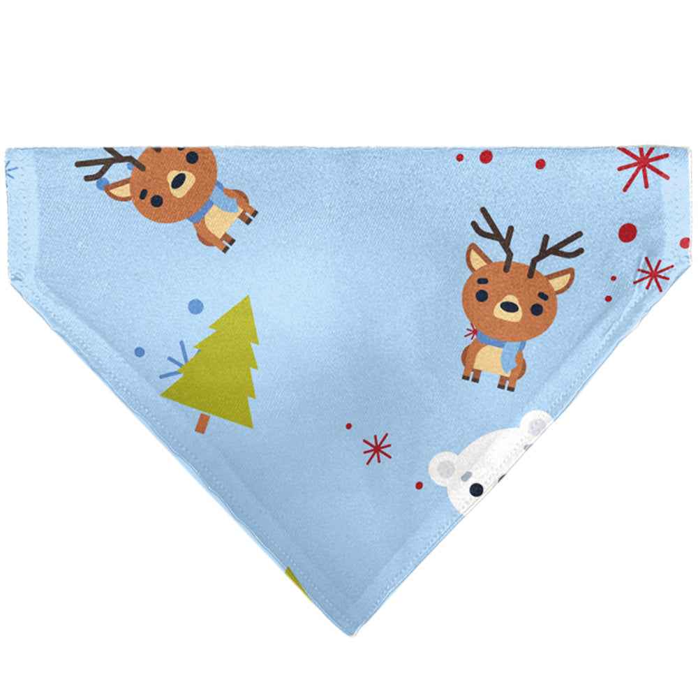 Buckle-Down Holiday Winter Animals and Christmas Trees Collage Baby Blue Over-the-Collar Dog Bandana