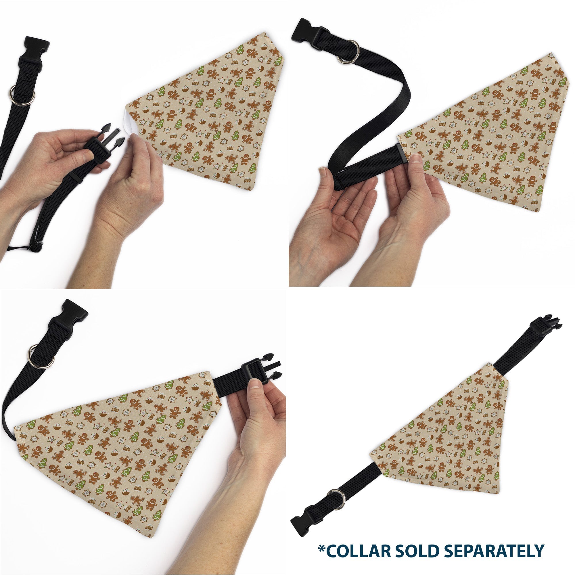 Buckle-Down Holiday Decorated Gingerbread Cookies Collage Tan Over-the-Collar Dog Bandana