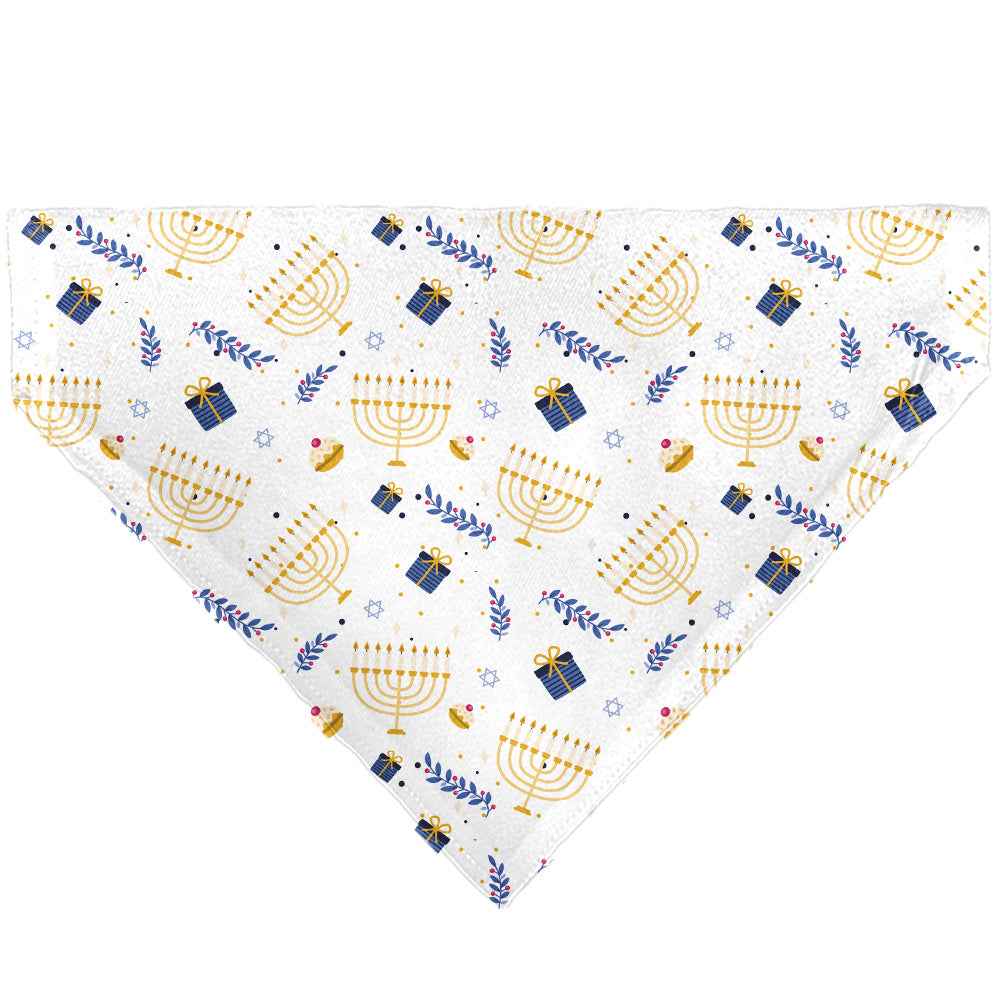 Buckle-Down Holiday Hanukkah Menorah and Gifts Collage White Over-the-Collar Dog Bandana