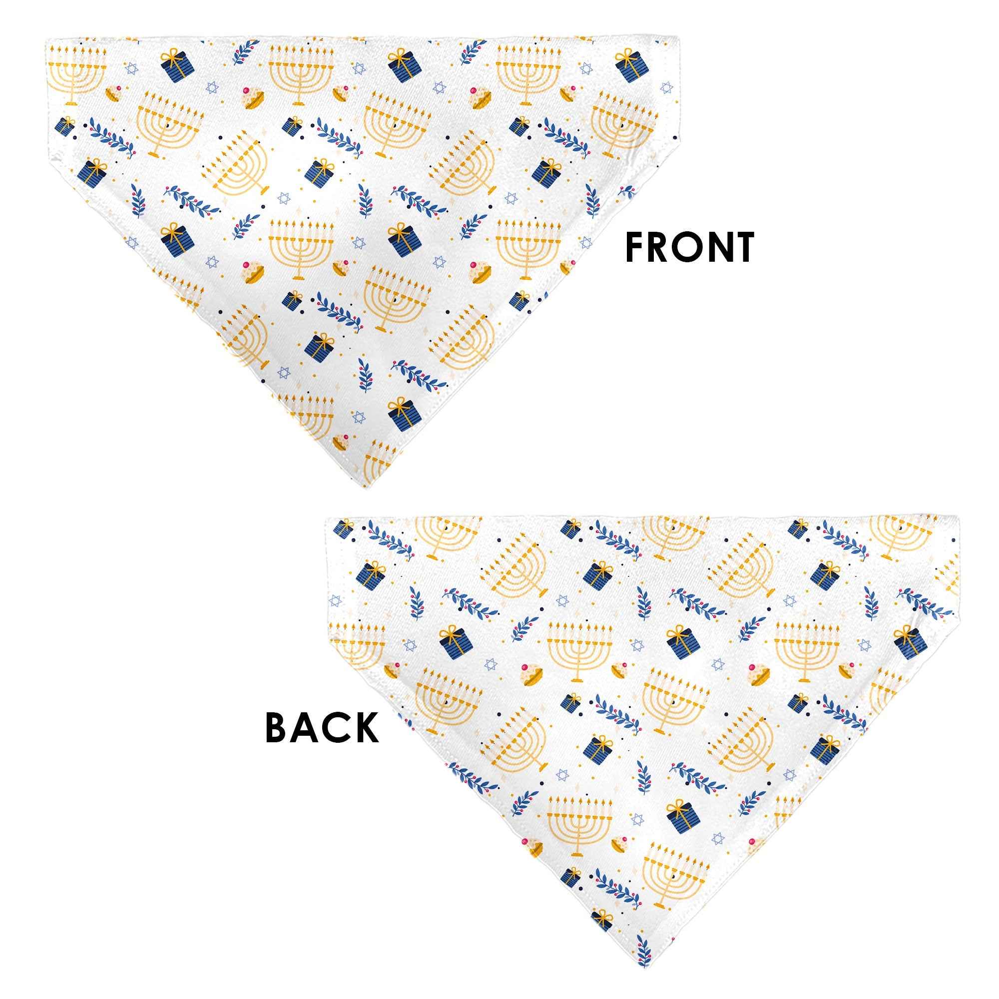 Buckle-Down Holiday Hanukkah Menorah and Gifts Collage White Over-the-Collar Dog Bandana