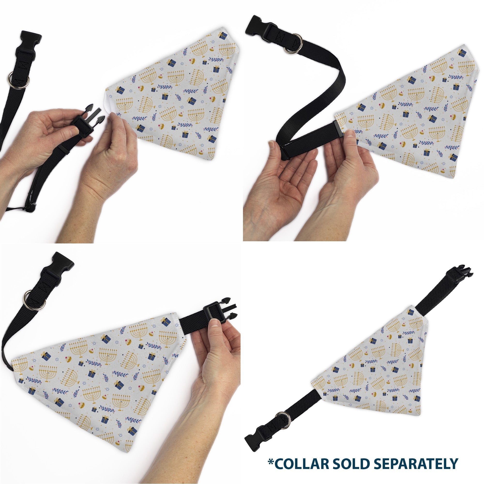 Buckle-Down Holiday Hanukkah Menorah and Gifts Collage White Over-the-Collar Dog Bandana