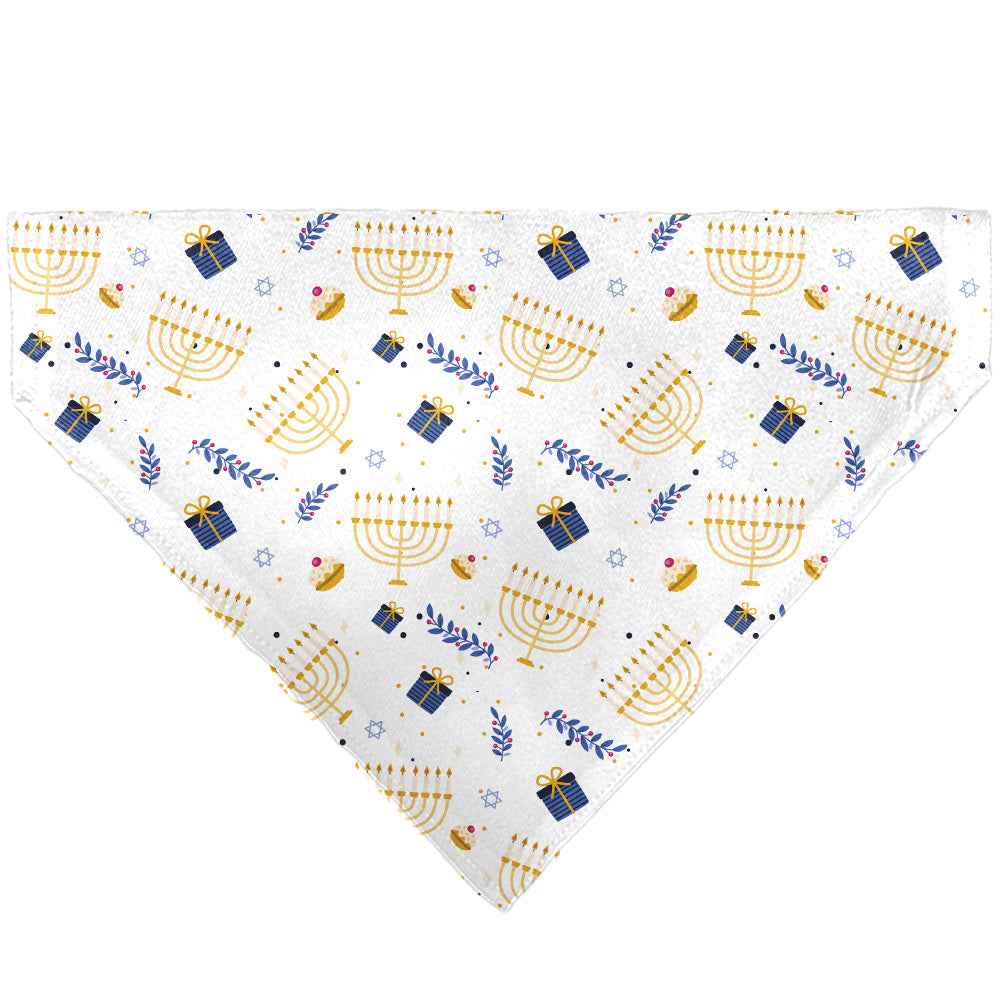 Buckle-Down Holiday Hanukkah Menorah and Gifts Collage White Over-the-Collar Dog Bandana