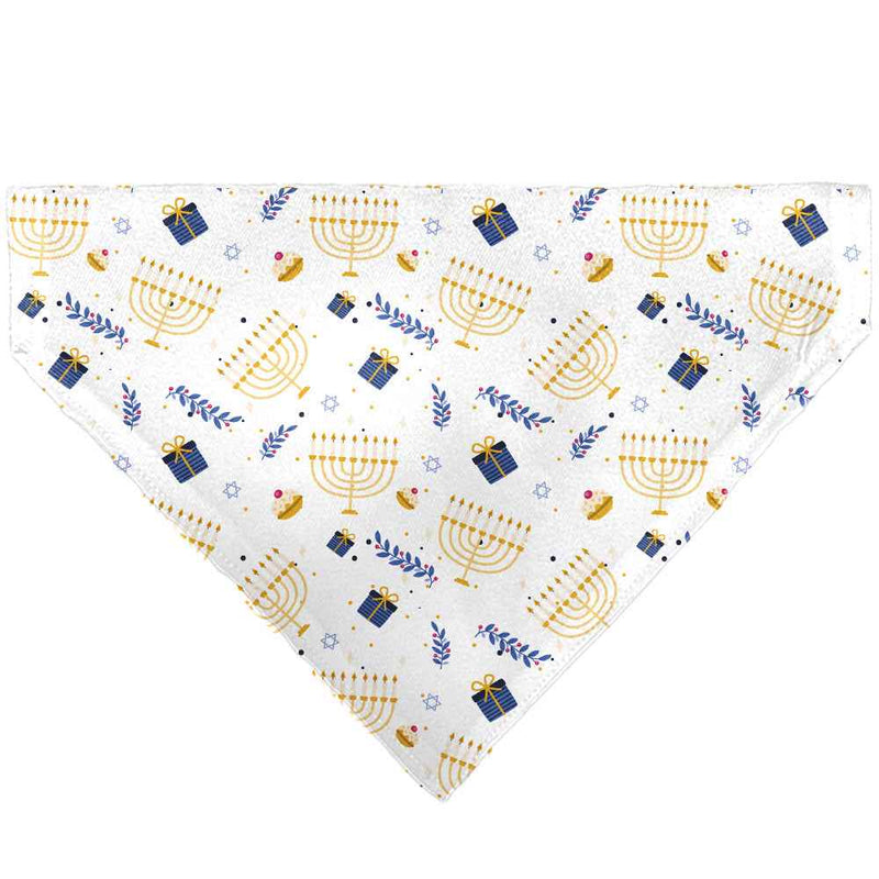 Buckle-Down Holiday Hanukkah Menorah and Gifts Collage White Over-the-Collar Dog Bandana