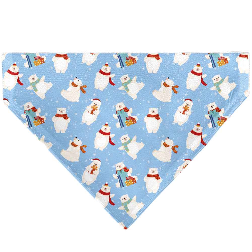 Buckle-Down Holiday Polar Bear Poses Baby Blue Over-the-Collar Dog Bandana