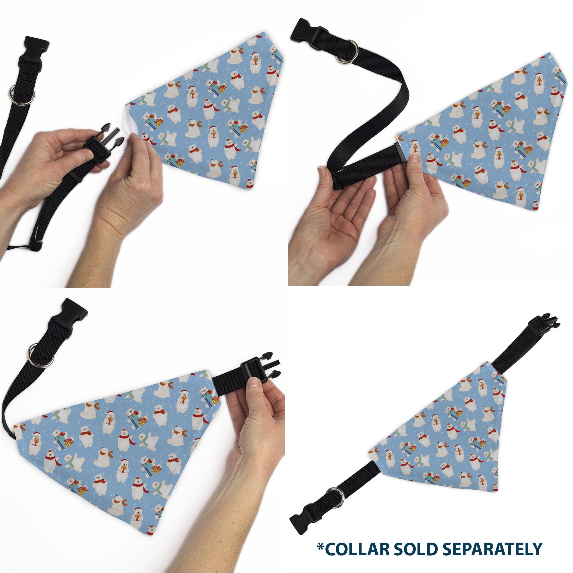 Buckle-Down Holiday Polar Bear Poses Baby Blue Over-the-Collar Dog Bandana