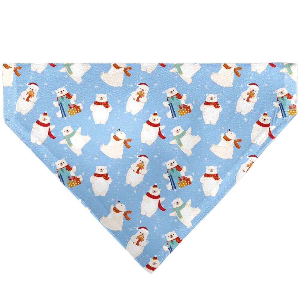 Buckle-Down Holiday Polar Bear Poses Baby Blue Over-the-Collar Dog Bandana